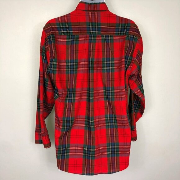 Vintage 90s Mens L Shirt Red Green Plaid Long Sleeve Button Down Grunge - Picture 6 of 12